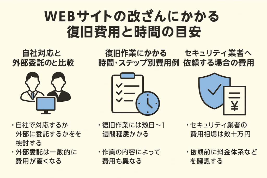 WEBサイトの改ざんにかかる復旧費用と時間の目安